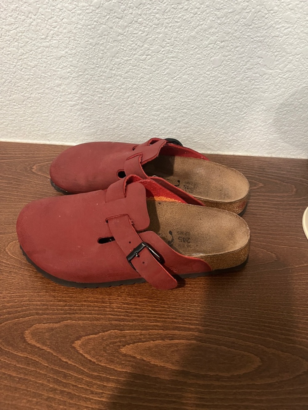 Birkenstock Birki’s Red Suede Slip-On Clog with Buckle - Picture 2 of 9